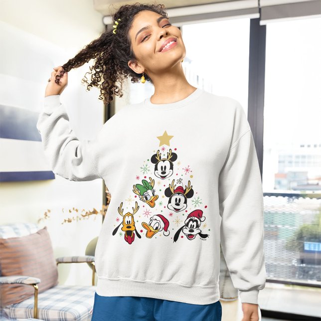 Mickey & Friends Character Christmas Tree Sweatshirt (Person wearing sweater)