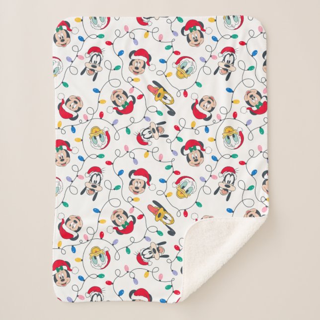 Mickey & Friends | Christmas Lights Pattern Sherpa Blanket (Front)