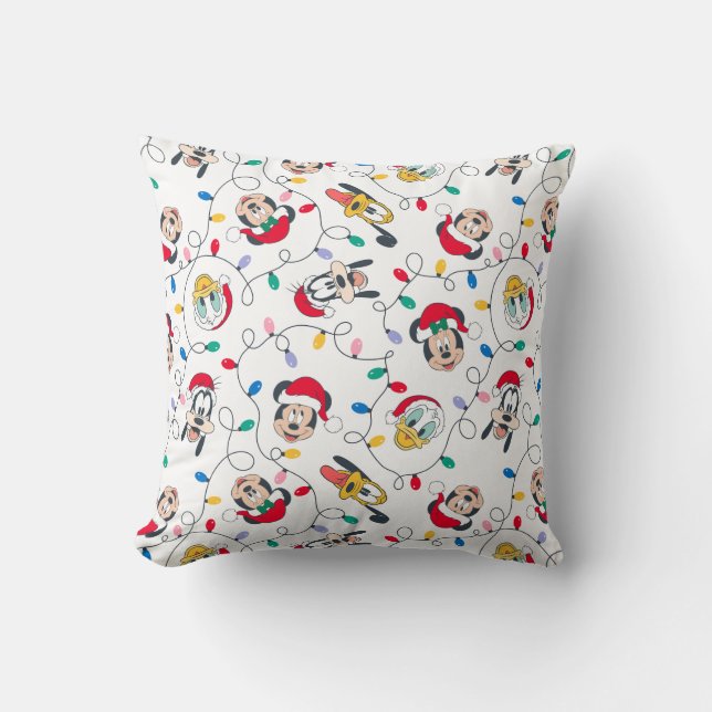 Mickey & Friends | Christmas Lights Pattern Throw Pillow (Front)