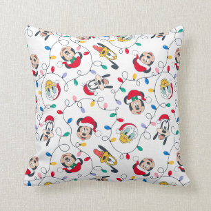 Mickey & Friends Christmas Lights Pattern Throw Pillow