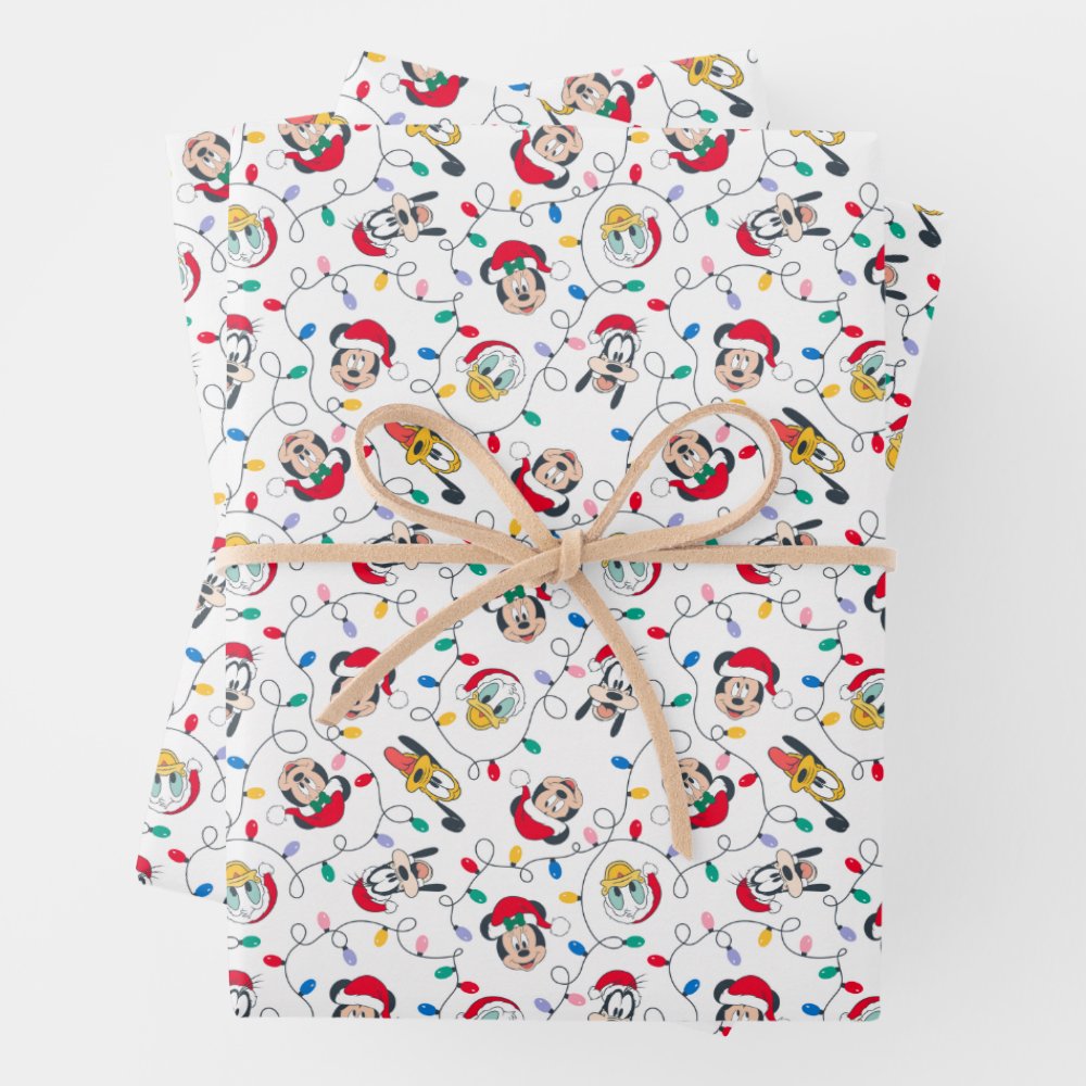 Disover Mickeyy & Friends | Christmas Lights Pattern Wrapping Paper Sheets