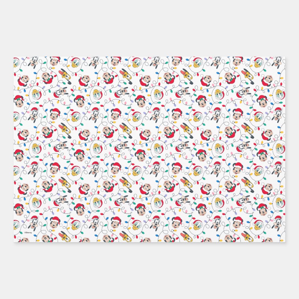 Disover Mickeyy & Friends | Christmas Lights Pattern Wrapping Paper Sheets