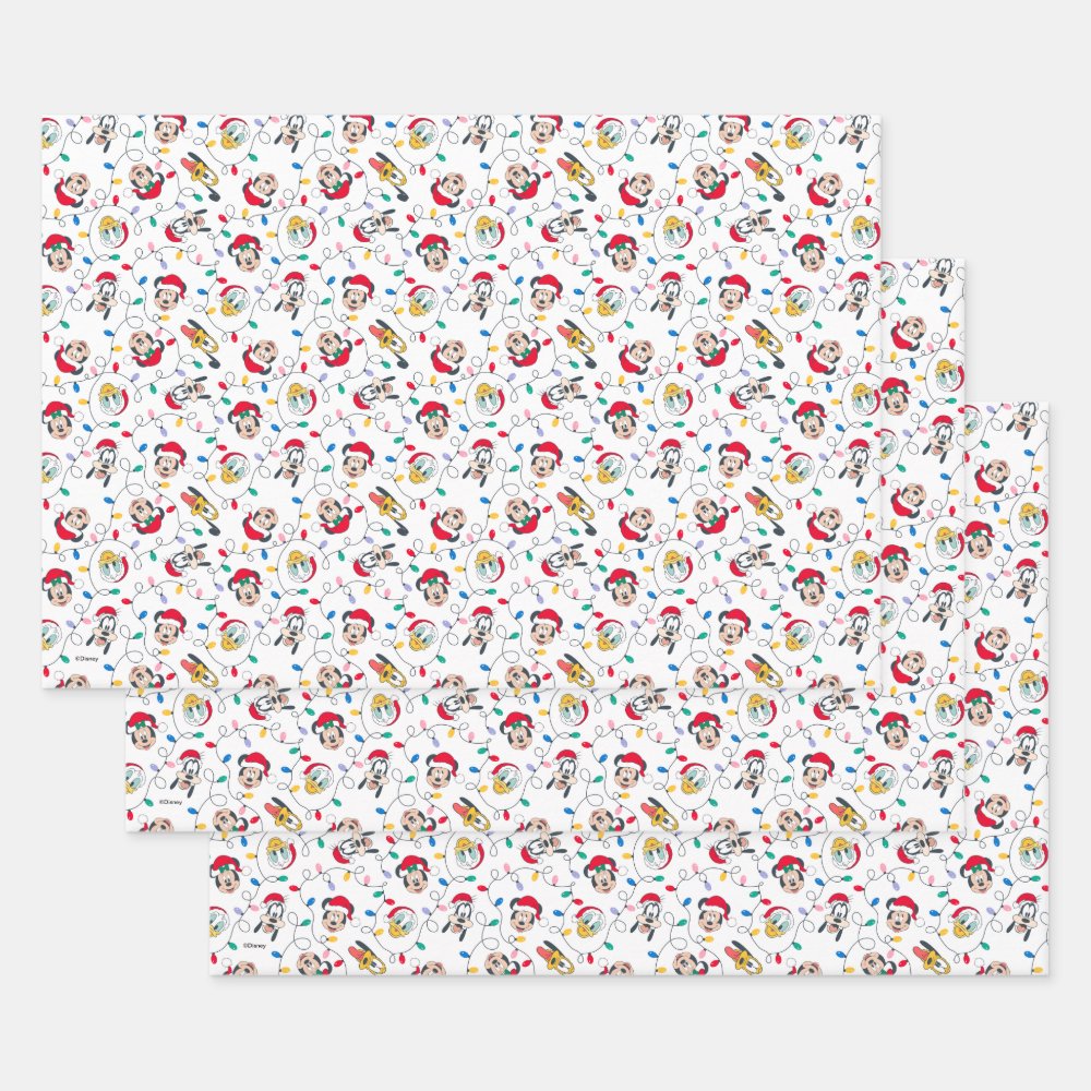 Disover Mickeyy & Friends | Christmas Lights Pattern Wrapping Paper Sheets