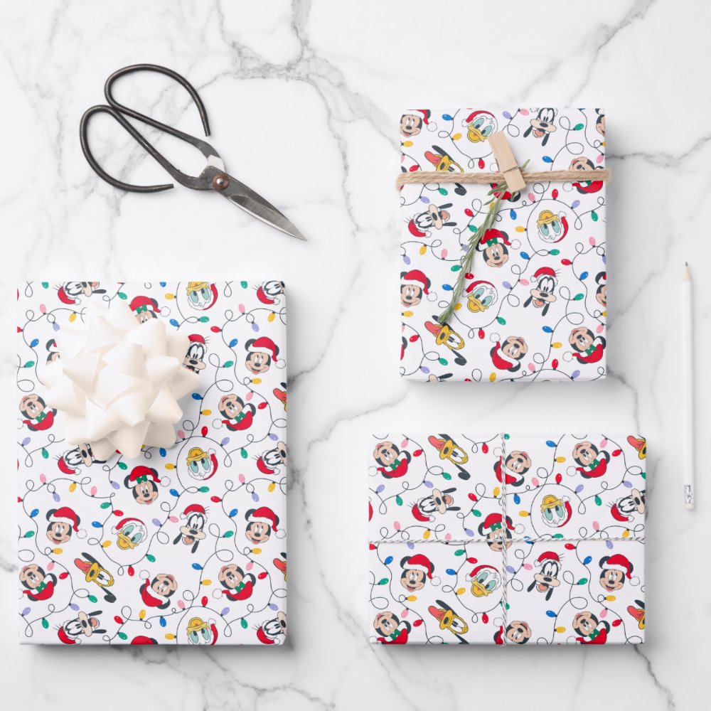 Disover Mickeyy & Friends | Christmas Lights Pattern Wrapping Paper Sheets