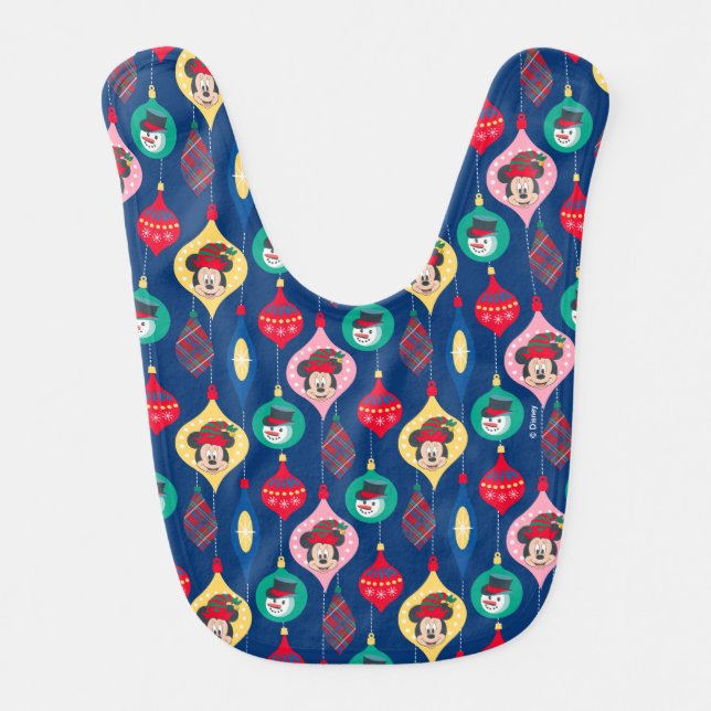 Mickey & Friends | Christmas Ornament Pattern Baby Bib (Front)