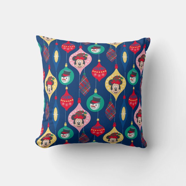 Mickey & Friends | Christmas Ornament Pattern Throw Pillow (Front)