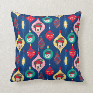Mickey & Friends Christmas Ornament Pattern Throw Pillow