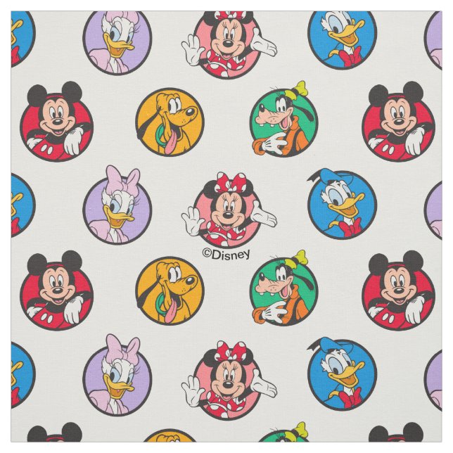 Mickey & Friends Classic Circles Pattern Fabric (Swatch)
