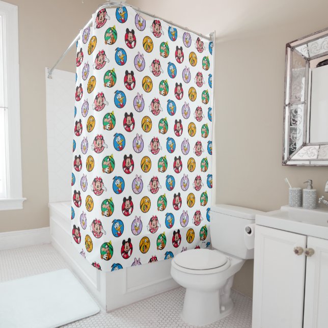 Mickey & Friends Classic Circles Pattern Shower Curtain (In Situ)