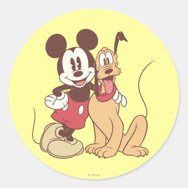 Mickey & Friends | Classic Mickey & Pluto Round Sticker (Front)