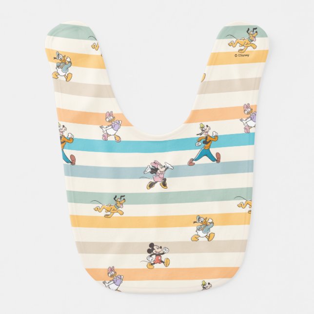 Mickey & Friends Classic Multi-Stripe Pattern Baby Bib (Front)
