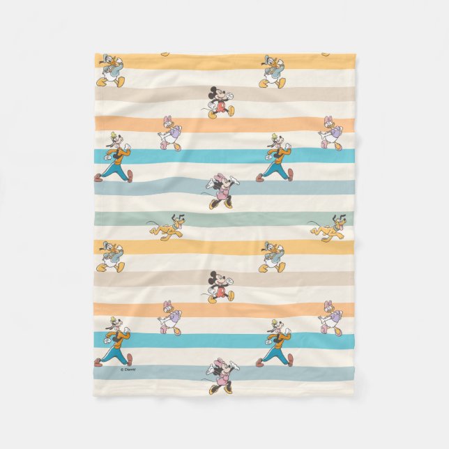 Mickey & Friends Classic Multi-Stripe Pattern Fleece Blanket (Front)