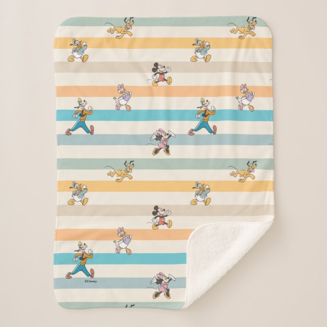 Mickey & Friends Classic Multi-Stripe Pattern Sherpa Blanket (Front)