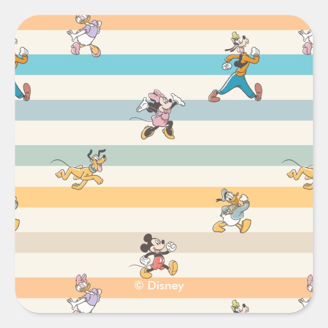 Mickey & Friends Classic Multi-Stripe Pattern Square Sticker (Front)