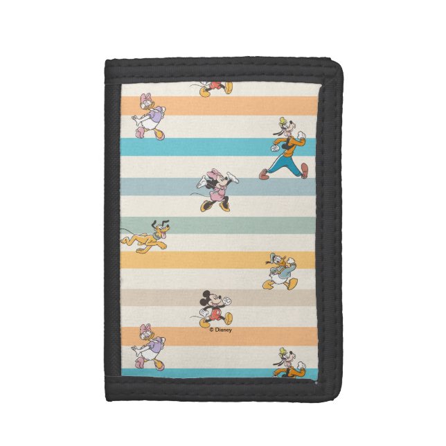 Mickey & Friends Classic Multi-Stripe Pattern Tri-fold Wallet (Front Vertical)