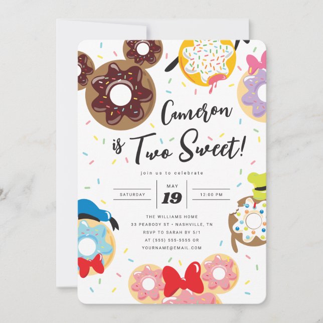  Mickey & Friends Donut Two Sweet - 2nd Birthday Invitation (Front)