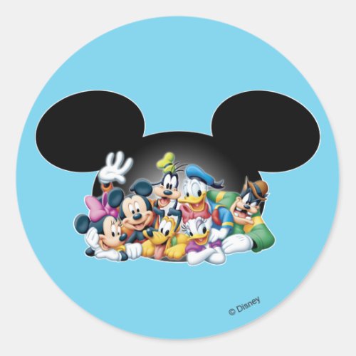 Mickey  Friends  Group in Mickey Ears Classic Round Sticker