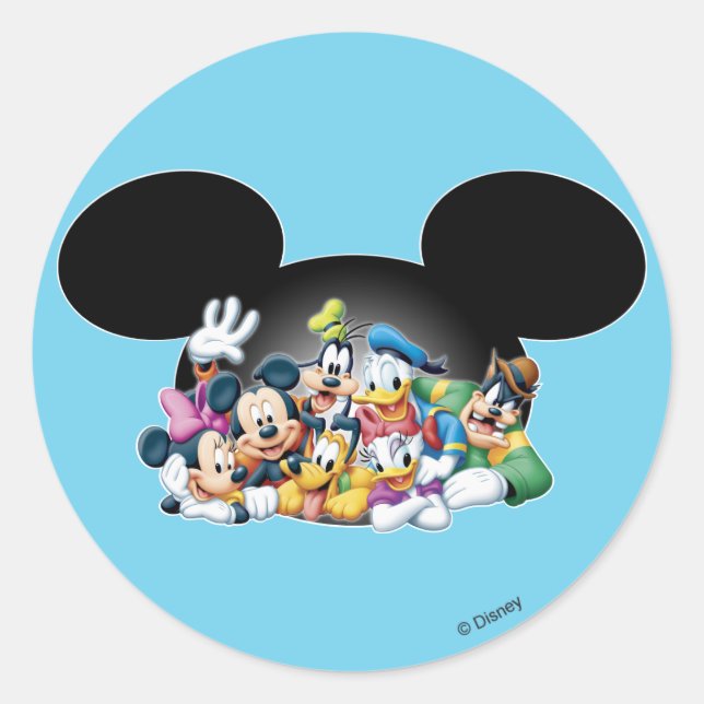 Mickey & Friends | Group in Mickey Ears Classic Round Sticker (Front)
