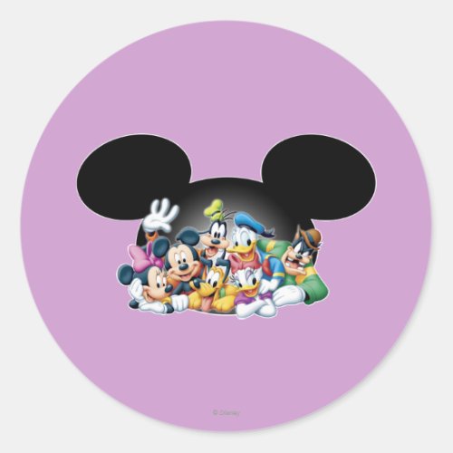 Mickey  Friends  Group in Mickey Ears Classic Round Sticker