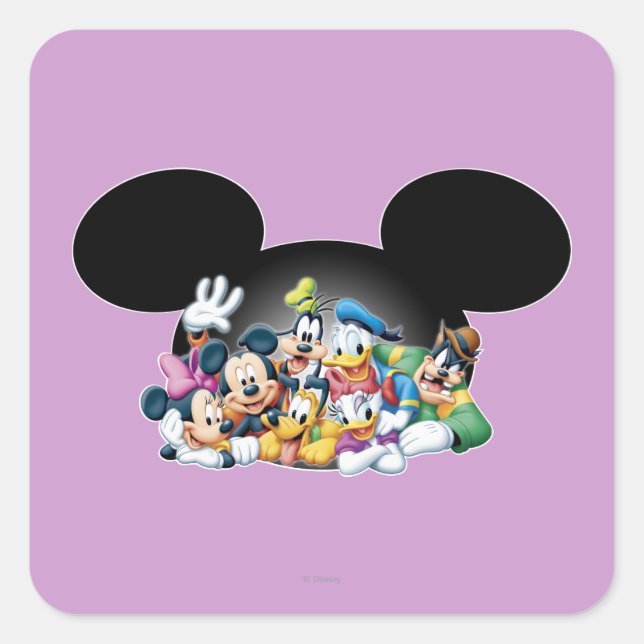Mickey & Friends | Group in Mickey Ears Square Sticker (Front)