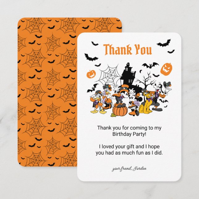 Mickey & Friends Halloween Birthday Thank You Card (Front/Back)