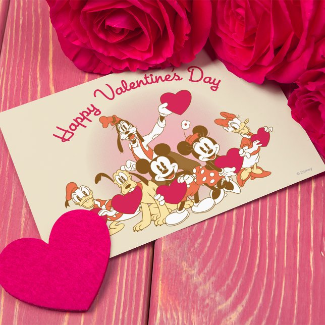Mickey & Friends Happy Valentine's Day Holiday Card (Card on table)