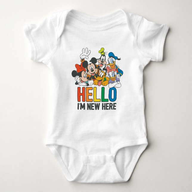 Mickey & Friends | Hello I'm New Here Baby Bodysuit (Front)