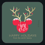 Mickey & Friends | Mickey Christmas Joy - Custom S Square Sticker<br><div class="desc">Mickey Mouse logo dressed in antlers and lights for Christmas. Personalize by adding your own custom text!</div>