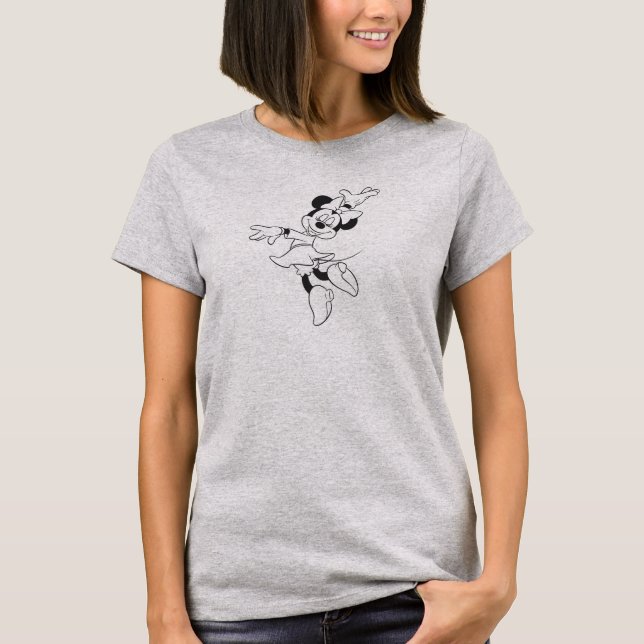 Mickey & Friends Minnie Dancing (black and white) T-Shirt (Front)