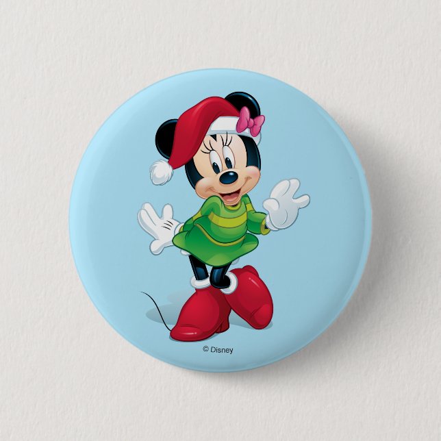 Mickey & Friends | Minnie Dressed For Christmas Button (Front)