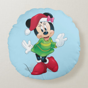 Mickey & Friends Minnie Dressed For Christmas Round Pillow