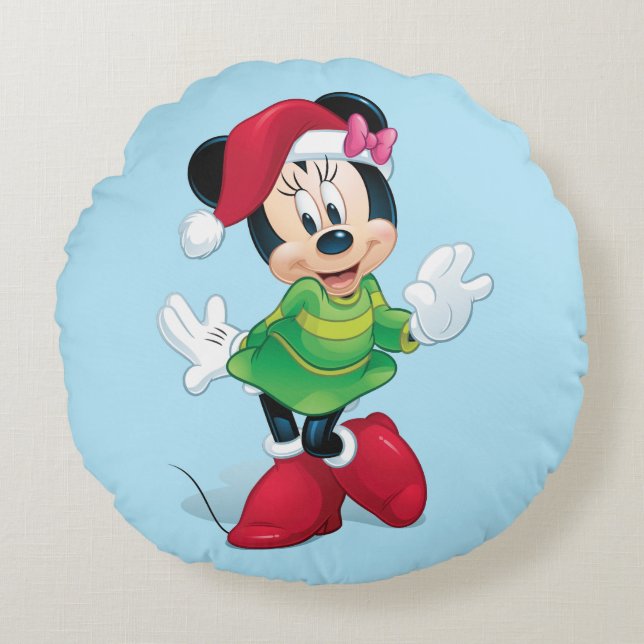 Mickey & Friends | Minnie Dressed For Christmas Round Pillow (Front)