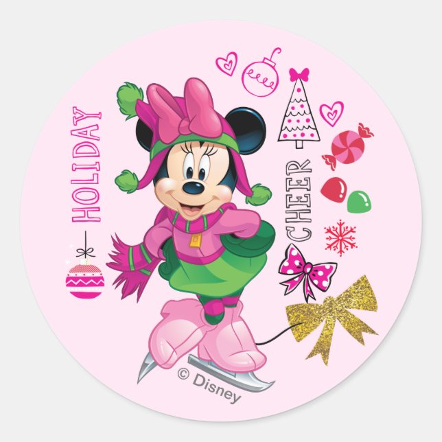 Mickey & Friends | Minnie Holiday Cheer Classic Round Sticker (Front)