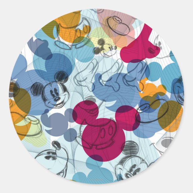 Mickey & Friends | Mouse Head Sketch Pattern Classic Round Sticker (Front)