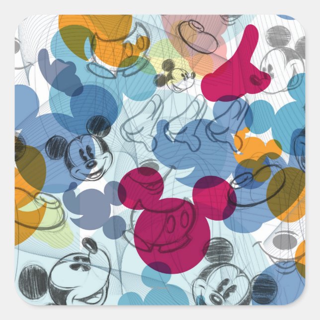 Mickey & Friends | Mouse Head Sketch Pattern Square Sticker (Front)