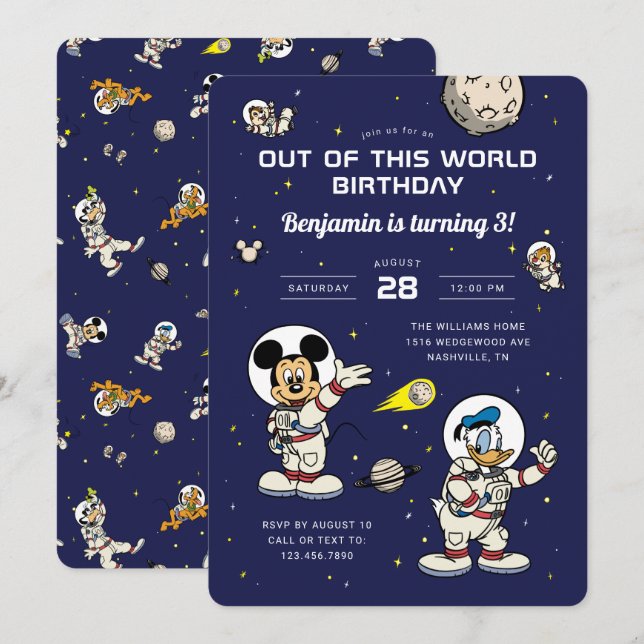Mickey & Friends | Out of the World Space Birthday Invitation (Front/Back)