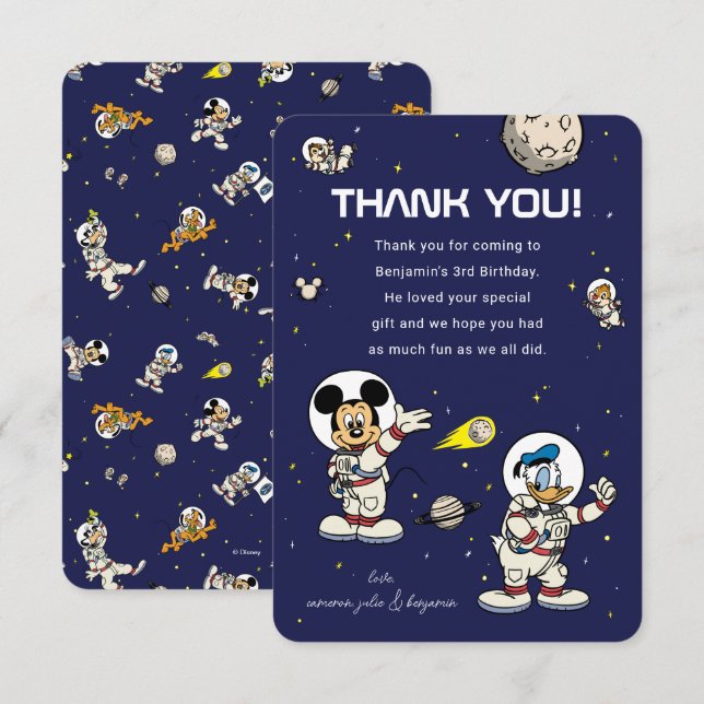 Mickey & Friends Out of this World Space Birthday  Thank You Card (Front/Back)