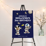 Mickey & Friends Outer Space Birthday Welcome Foam Board<br><div class="desc">Welcome guests to an out-of-this-world celebration with this space-themed birthday sign featuring Mickey Mouse and Donald Duck in full astronaut gear. Surrounded by stars, planets, and comical floating characters, this navy blue backdrop sets the tone for a fun cosmic adventure. The bold white lettering highlights the birthday message, with customizable...</div>