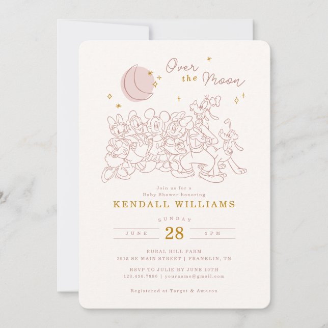Mickey & Friends Over the Moon - Girl Baby Shower Invitation (Front)