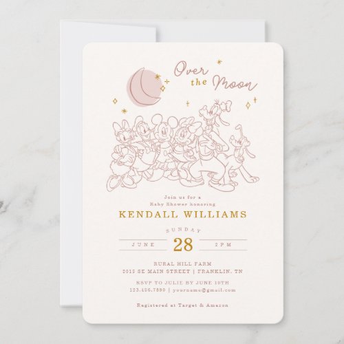 Mickey  Friends Over the Moon _ Girl Baby Shower Invitation