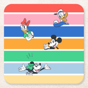 Mickey & Friends Pop-Out Color Striped Graphic Square Paper Coaster