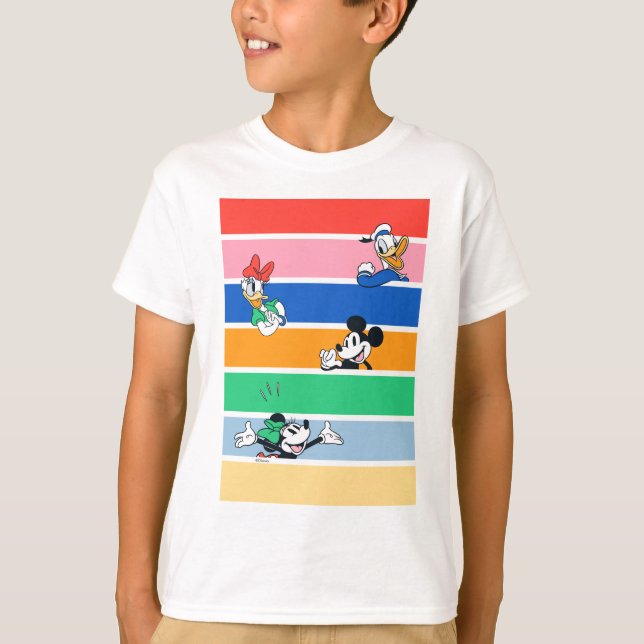 Mickey & Friends Pop-Out Color Striped Graphic T-Shirt (Front)