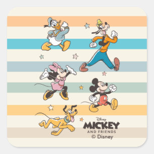 Mickey & Friends Retro Stars and Stripes Graphic Square Sticker