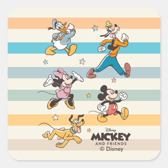 Mickey & Friends Retro Stars and Stripes Graphic Square Sticker (Front)
