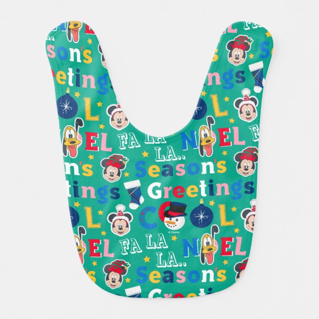 Mickey & Friends | Season's Greetings Pattern Baby Bib (Front)