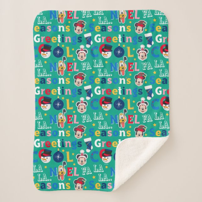 Mickey & Friends | Season's Greetings Pattern Sherpa Blanket (Front)