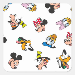 Mickey & Friends Smiling Faces Pattern Square Sticker
