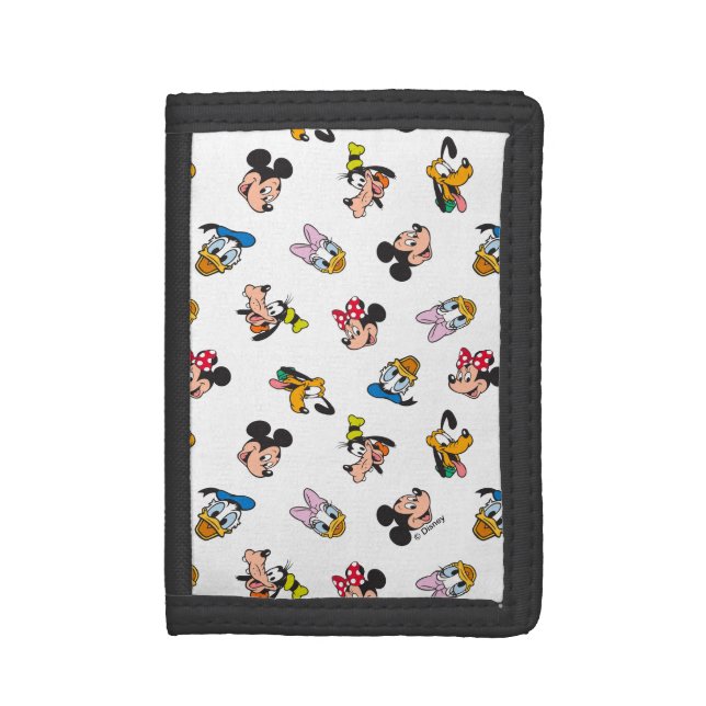 Mickey & Friends Smiling Faces Pattern Tri-fold Wallet (Front Vertical)