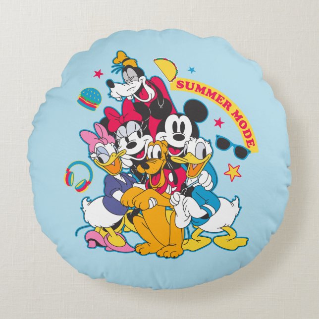 Mickey & Friends | Summer Mode Fun Round Pillow (Front)