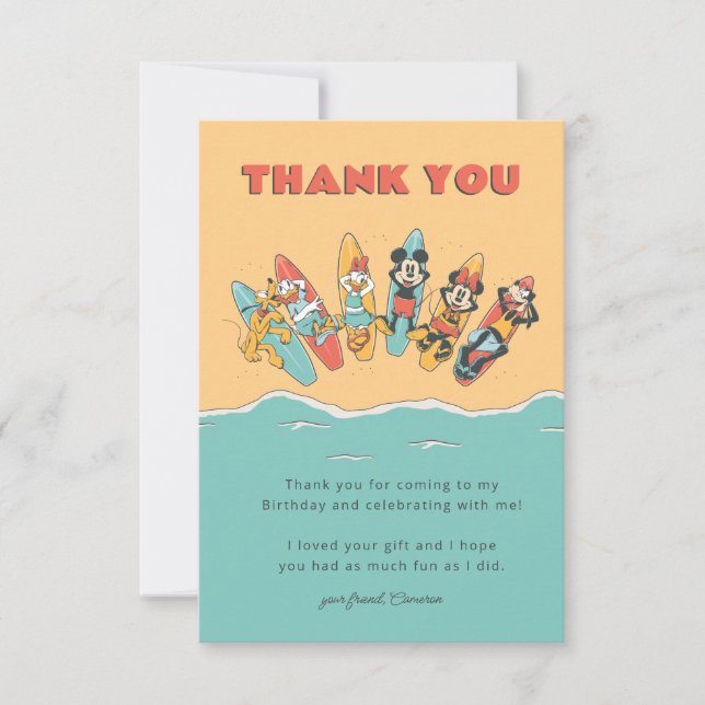 Mickey & Friends Surf's Up Birthday Thank You Card (Front)